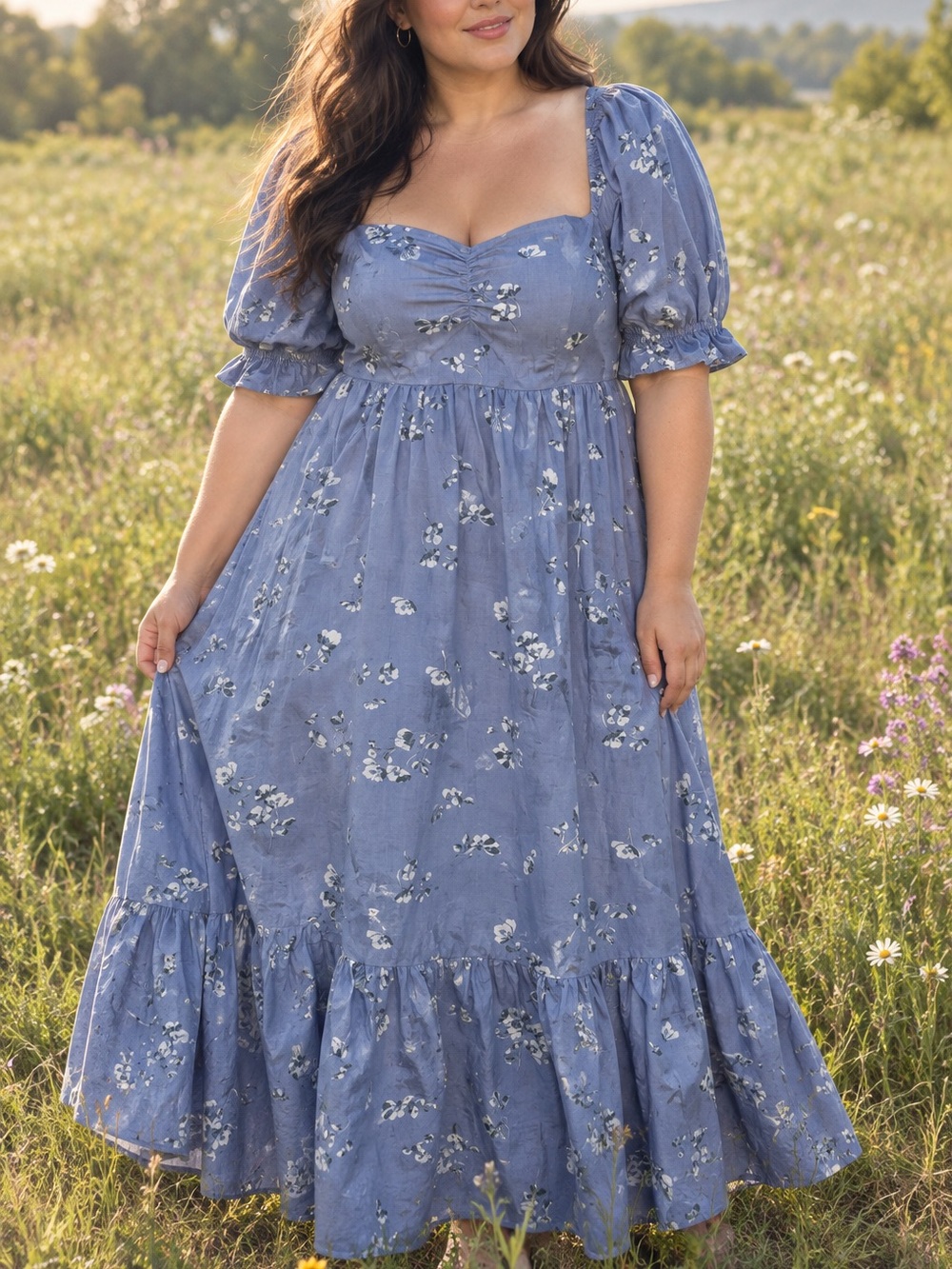 Abercrombie & Fitch Floral Puff-Sleeve Midi Dress Milkmaid Size Large Cottage